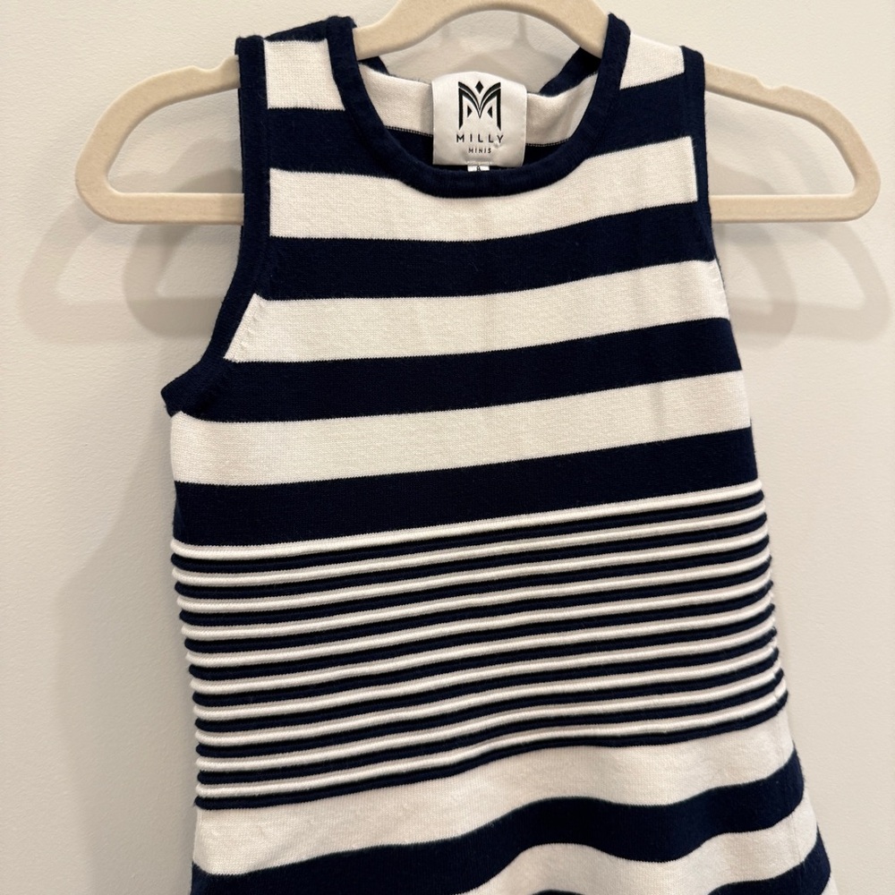 Milly Minis Navy and White Striped Dress - Picture 2 of 6